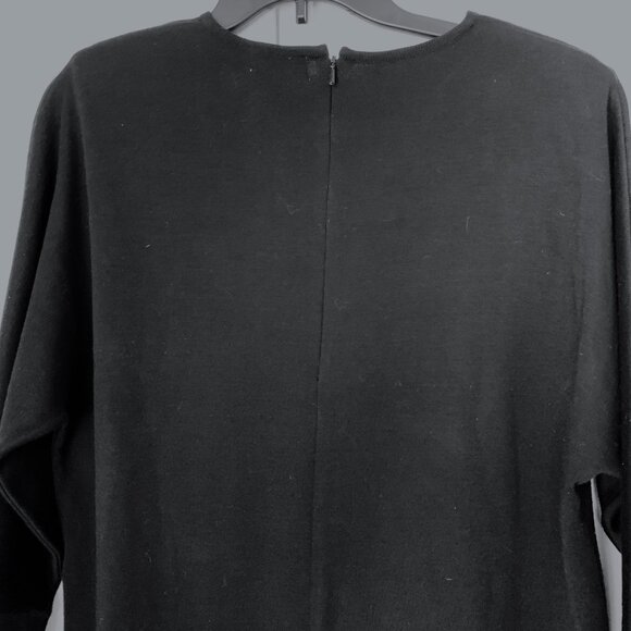 LIZ CLAYBORNE Fine Knit Black Sheath Sweater Dress Long Sleeves LBD Sz M - Picture 5 of 12